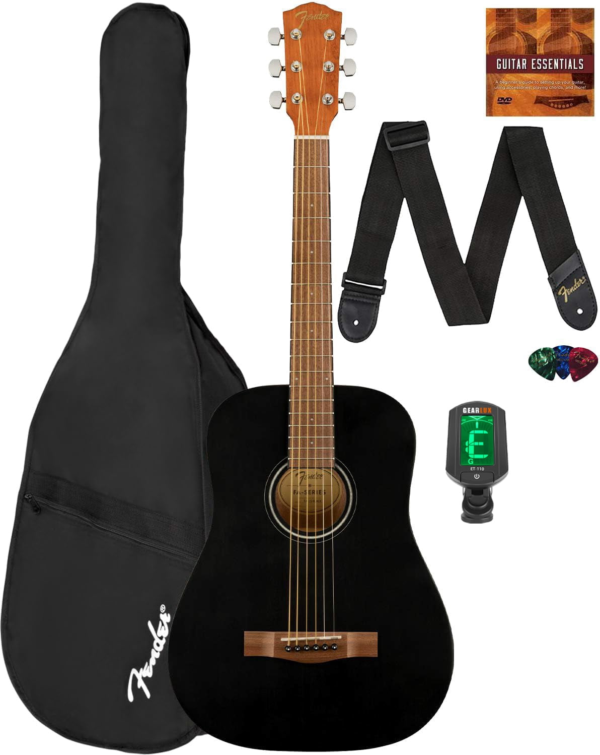 Fender FA-15 3/4-Scale Kids Steel String Acoustic Guitar - Black w/ Gig Bag