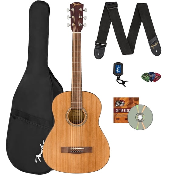 Fender FA-15 3/4-Scale Kids Steel String Acoustic Guitar - Natural Bundle with Gig Bag, Tuner, Strap, Picks, and Austin Bazaar Instructional DVD