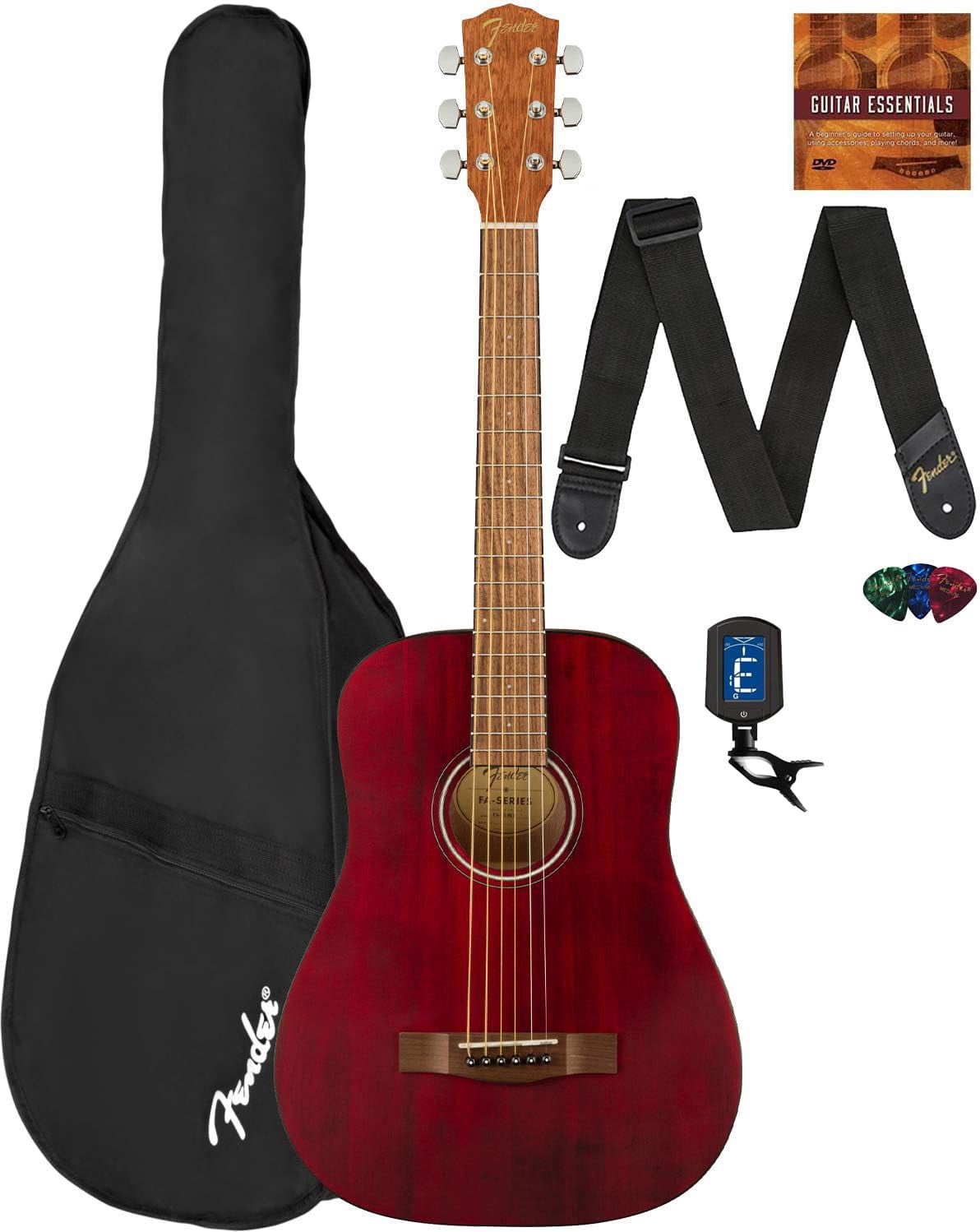 Fender FA-15 3/4-Scale Kids Steel String Acoustic Guitar - Red w/ Gig Bag