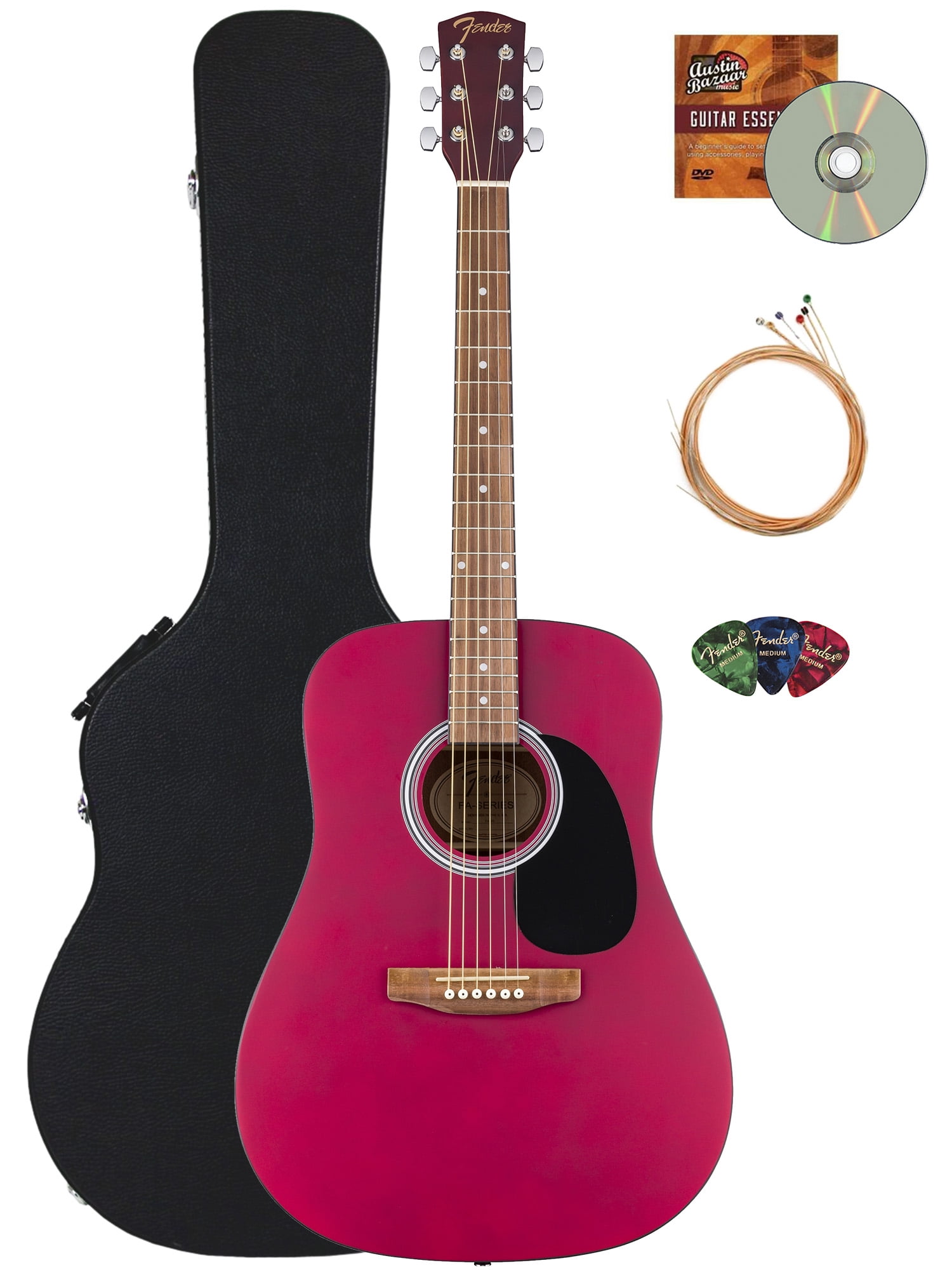 Fender FA Series Dreadnought Acoustic Guitar - Crimson Red w/ Hard Case