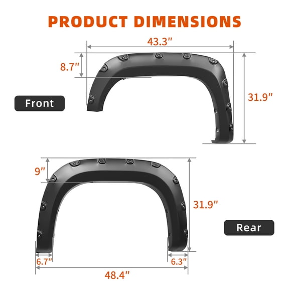 Fender Flares 6.5 & 8FT Bed For 07 - 13 GMC Sierra 1500 Pocket Rivet Smooth 4PCS