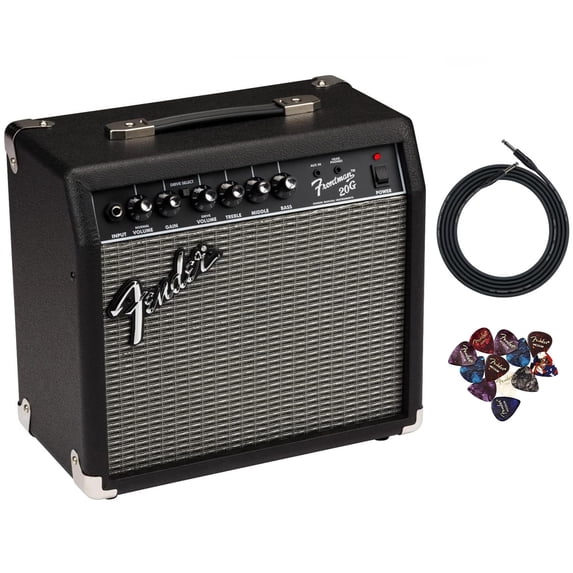 Fender Frontman 20G Guitar Combo Amplifier - Black Bundle with Cable and Austin Bazaar Exclusive 12-Pack Picks