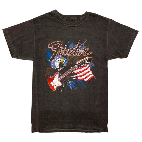 Fender Guitar Men's Genuine Distressed USA Patriotic Eagle Tee T-Shirt - Heather Black (X-Large)
