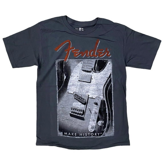 Fender Guitar Men's Officially Licensed Distressed Make History Vintage Retro Tee T-Shirt - Charcoal (Medium)