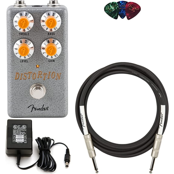 Fender Hammertone Distortion Bundle with Power Supply, Instrument Cable, and Picks Bundle w/ Power Adapter Distortion