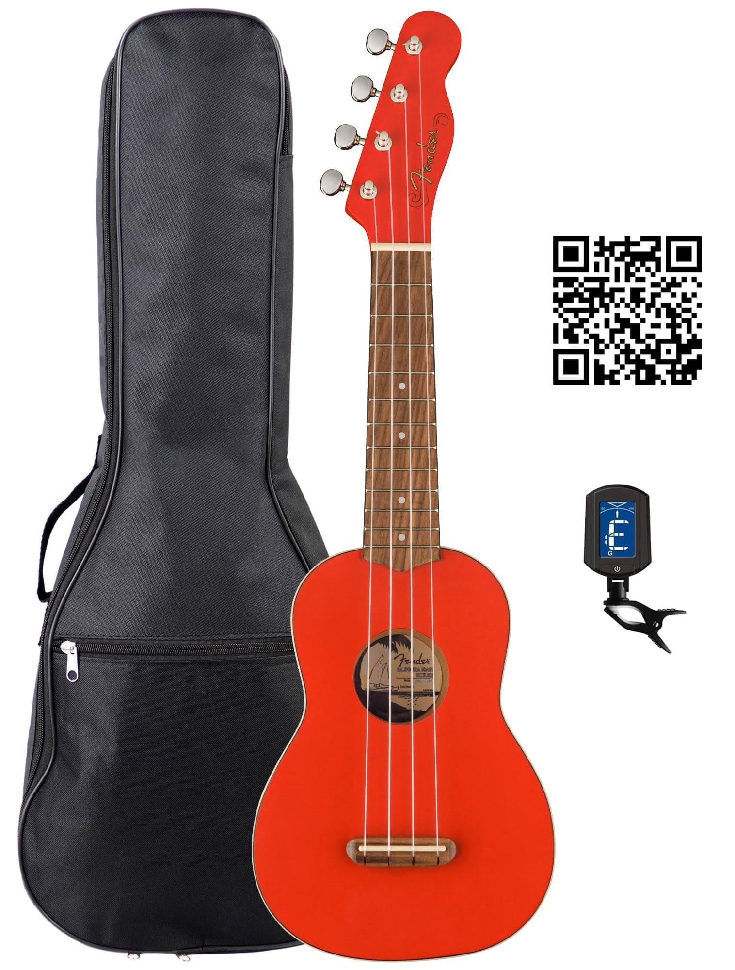 Fender Venice Soprano Ukulele - Fiesta Red Bundle with Gig Bag, Tuner, and Austin Bazaar Instructional Video