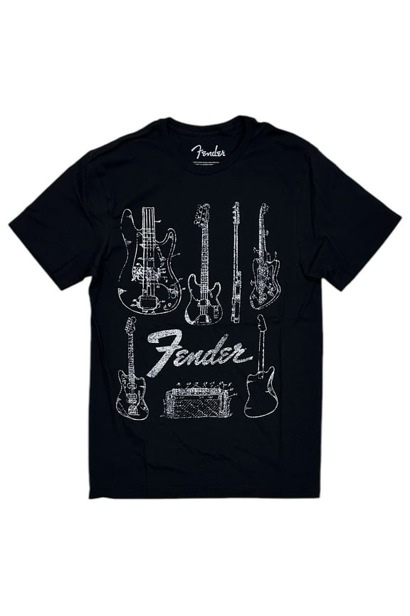Men's T-Shirt Distressed Print Guitars & Amp Authentic Merchandise Tee (Large, Black)