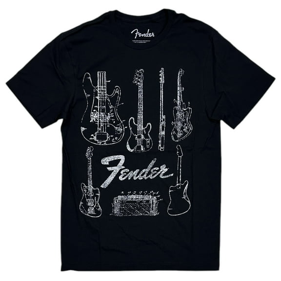 Fender Men's T-Shirt Distressed Print Guitars & Amp Authentic Merchandise Tee (Large, Black)