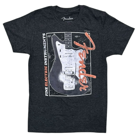 Fender Men's T-Shirt Distressed Vintage Print Tee in Soft Charcoal Heather (Small, Charcoal Heather)