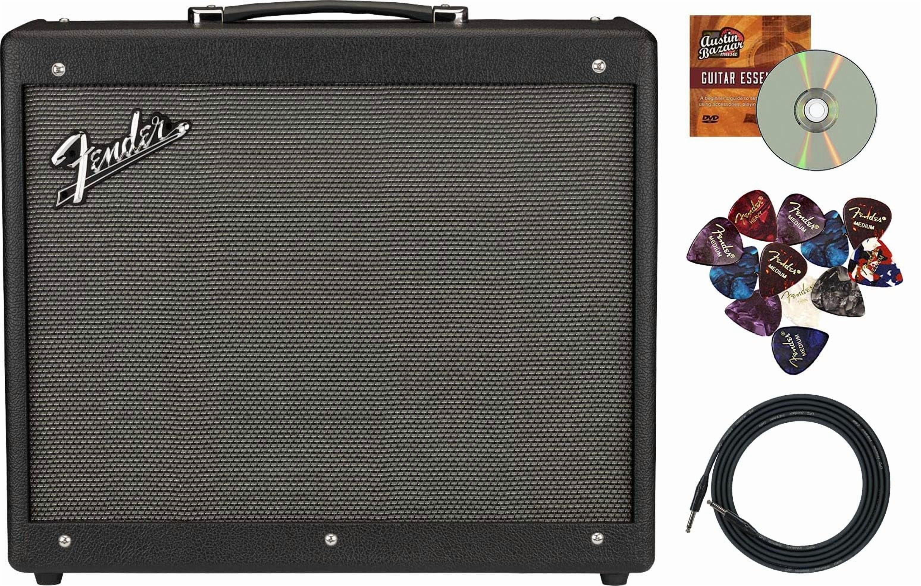 Fender Mustang GTX 100 1x12 100-Watts Guitar Combo Amplifier Bundle with Cable, Austin Bazaar Exclusive 12-Pack Picks, and Instructional DVD