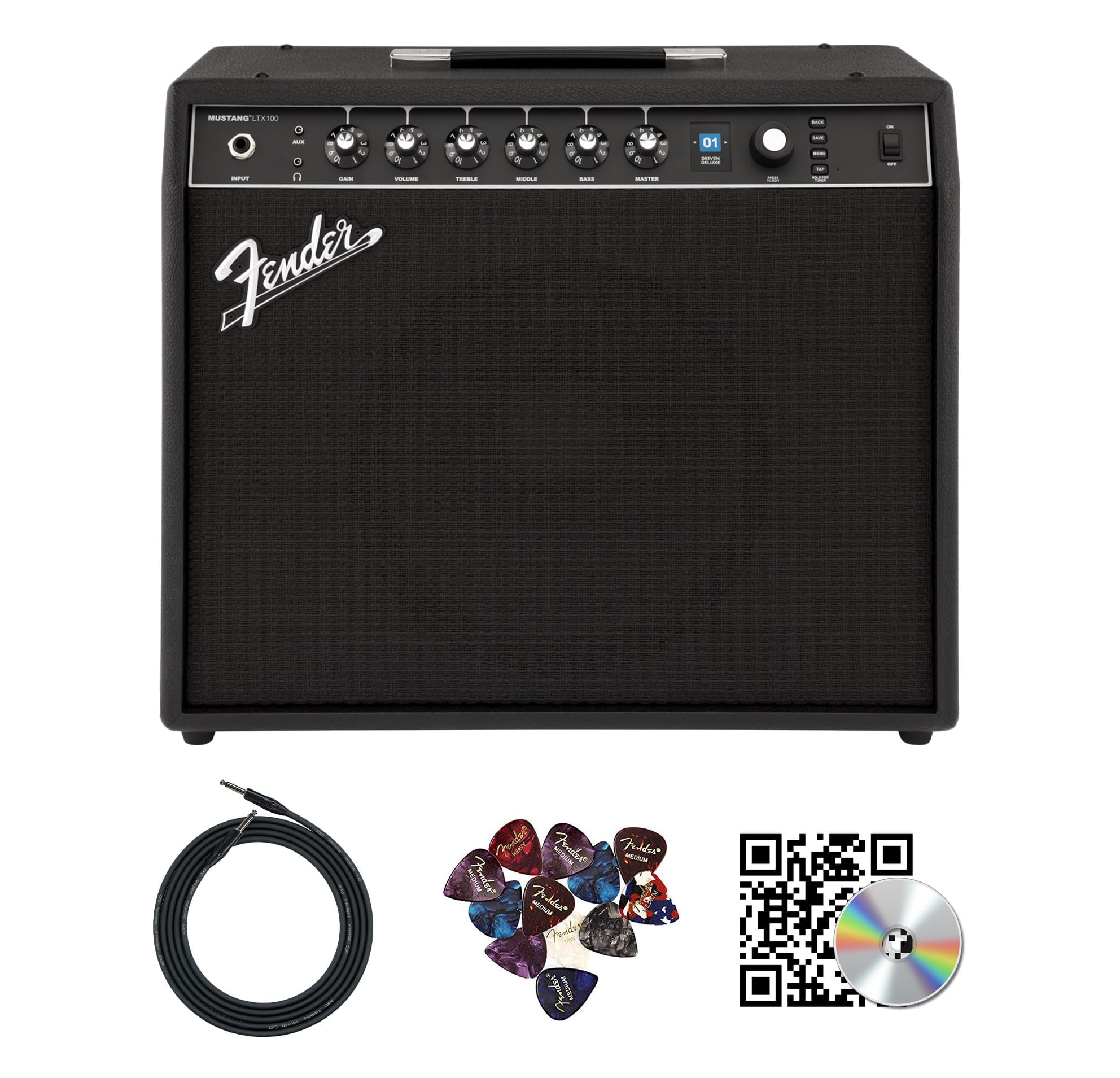 Fender Mustang LTX100 Guitar Combo Amplifier - Black w/ Instrument Cable