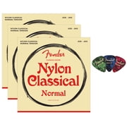 Fender Nylon Classical Guitar Strings, Normal Tension, .028-.043, Tie End - 3 Pack w/ Picks