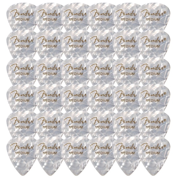 Fender Premium Celluloid 351 Shape Picks, Medium, White Moto - 36 Pack