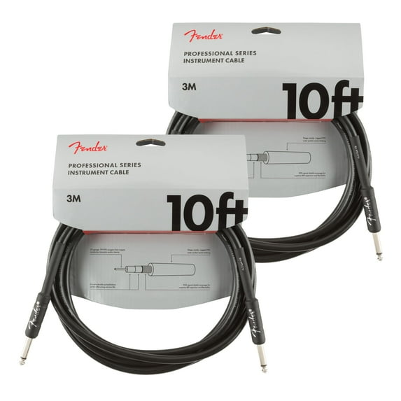 Fender Professional Series 10-Foot Instrument Cable, Straight-Straight, Black - 2 Pack