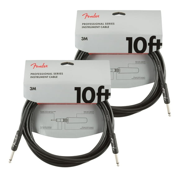 Fender Professional Series 10-Foot Instrument Cable, Straight-Straight, Black - 2 Pack