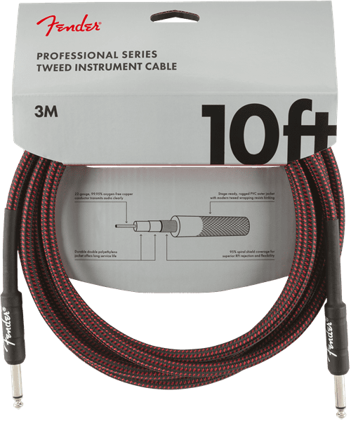Fender Professional Series Instrument Cables, 10', Red Tweed