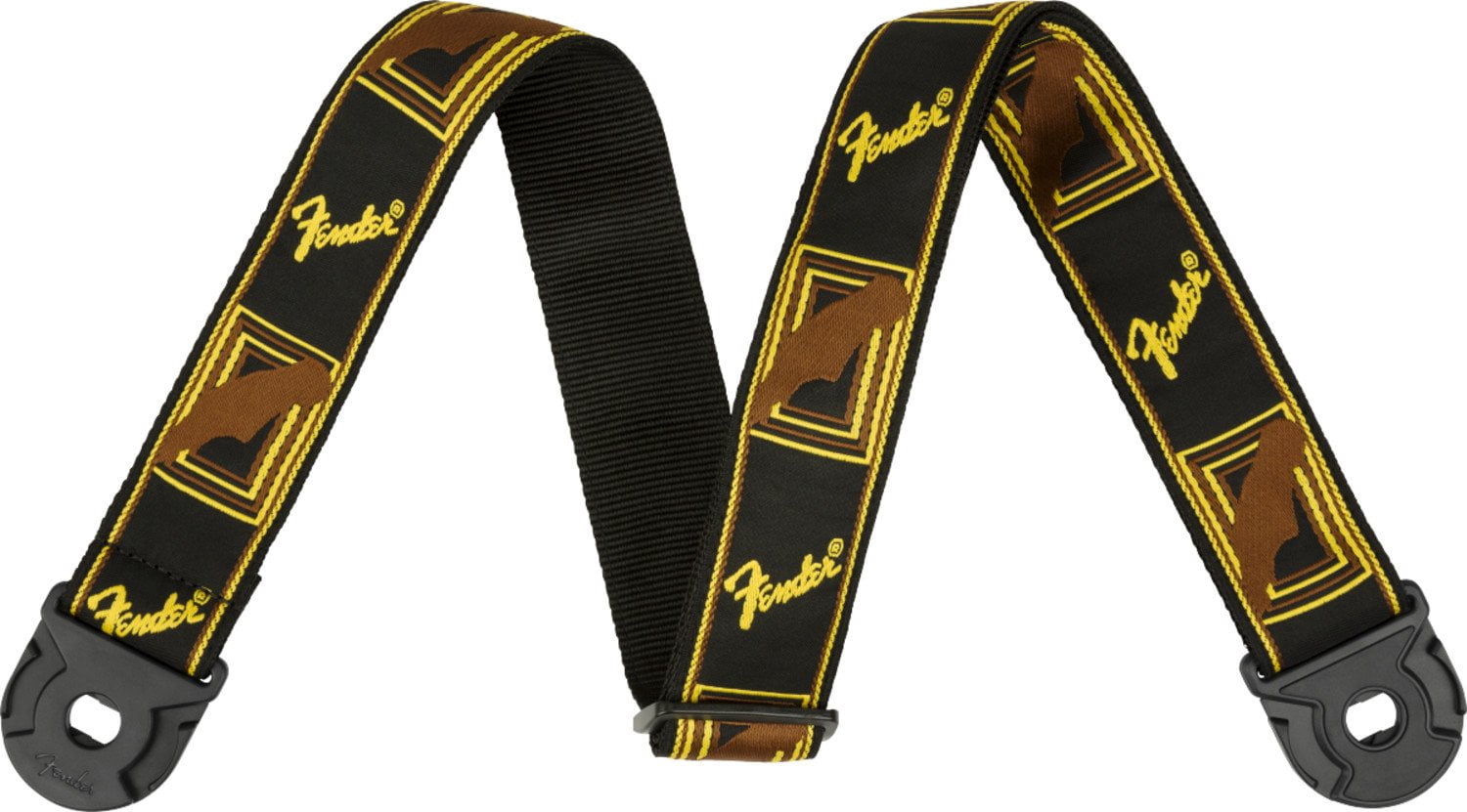 Fender Quick Grip Locking End Guitar Strap, Black/Yellow & Brown, 2" #0990629001