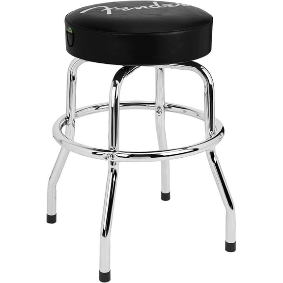Fender Spaghetti Logo Swivel Barstool with Guitar Picks Pouch, Great Gifts for Dad, with 1 Year Limited Warranty, Simple Assembly, Black/Black, 24"
