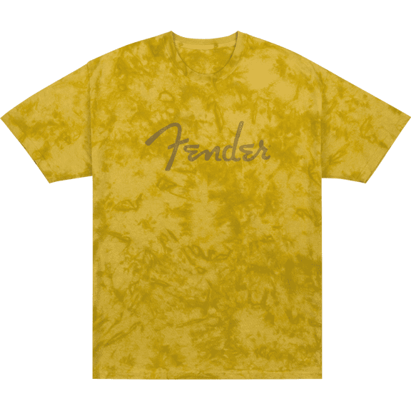Fender Spaghetti Logo Tie-Dye T-Shirt, Mustard, Small, MODEL #: 9122431306
