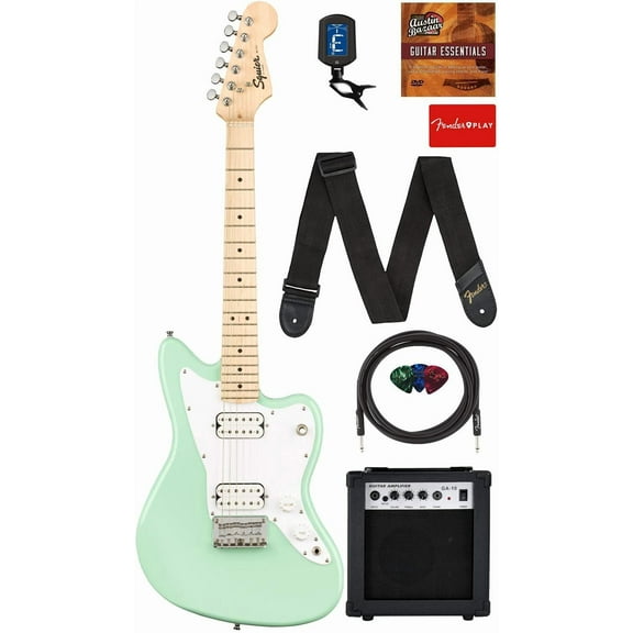 Fender Squier 3/4-Size Kids Mini Jazzmaster HH - Surf Green w/ Amplifier