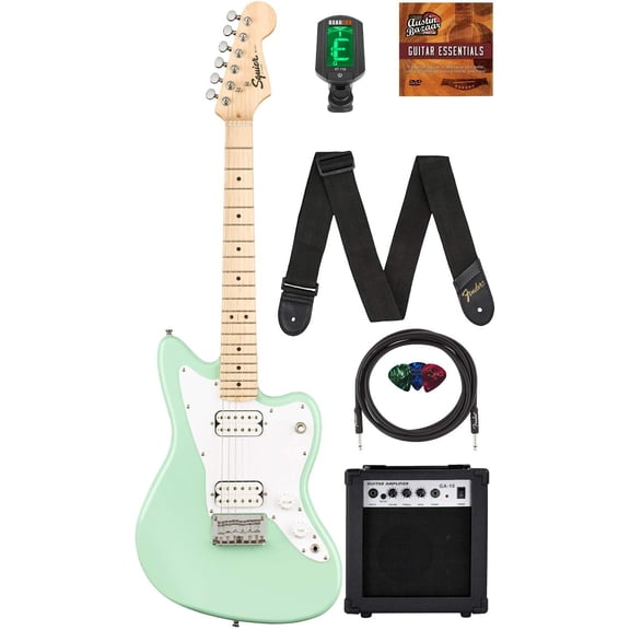 Fender Squier 3/4-Size Kids Mini Jazzmaster HH - Surf Green w/ Amplifier