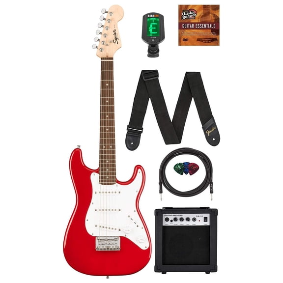 Fender Squier 3/4-Size Kids Mini Strat Electric Guitar - Dakota Red w/ Amplifier