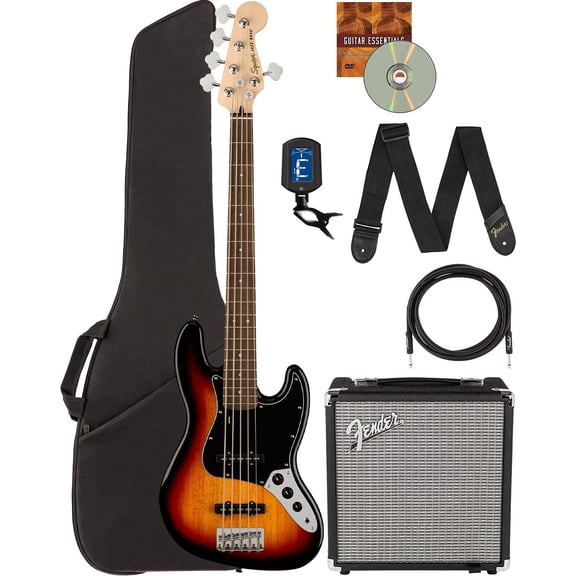 Fender Squier Affinity Jazz Bass V - 3 Color Sunburst w/ Rumble 15 Amplifier