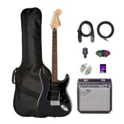 Fender Squier Affinity Stratocaster HSS - Charcoal Frost Metallic Bundle with Frontman 15G Amplifier, Gig Bag, Tuner, Strap, Cable, Picks, Online Lessons, and Austin Bazaar Instructional DVD