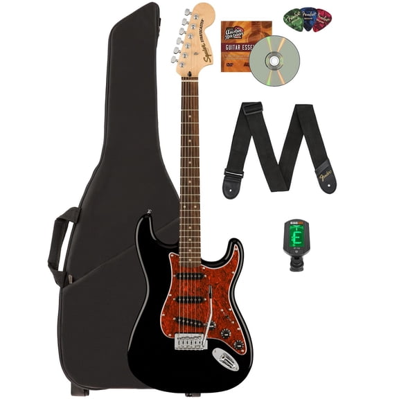 Fender Squier Affinity Stratocaster - Black Limited Edition Tortoise Shell Pickguard w/ Gig Bag