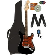 Fender Squier Affinity Stratocaster - Black Limited Edition Tortoise Shell Pickguard Bundle with Gig Bag, Tuner, Strap, Picks, and Austin Bazaar Instructional DVD