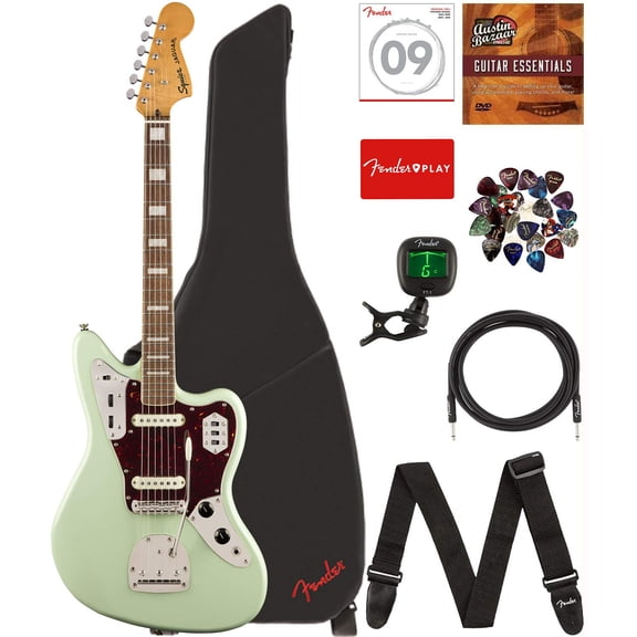 Fender Squier Classic Vibe '70s Jaguar - Surf Green Bundle with Gig Bag, Instrument Cable, Tuner, Strap, Strings, Picks, and Austin Bazaar Instructional DVD