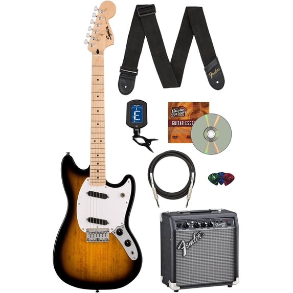 Fender Squier Sonic Mustang, Maple Fingerboard - 2-Color Sunburst w/ Frontman 10G Amplifier
