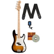 Fender Squier Sonic Precision Bass Guitar, Maple Fingerboard - 2 Color Sunburst Bundle with Tuner, Strap, and Austin Bazaar Instructional DVD