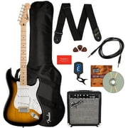 Fender Squier Sonic Stratocaster HT H - Black Bundle with Amp, Tuner, Strap, Cable, Picks, and Austin Bazaar Guitar DVD