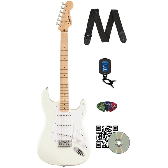 Fender Squier Sonic Stratocaster - Arctic White Bundle with Tuner, Strap, Picks, and Austin Bazaar Instructional Video