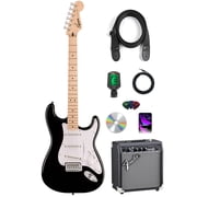 Fender Squier Sonic Stratocaster - Black Bundle with Frontman 10G Amp, Cable, Tuner, Strap, Picks, and Austin Bazaar Guitar DVD