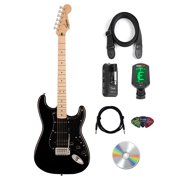 Fender Squier Sonic Stratocaster HSS - Black Bundle with Mustang Micro Headphone Amplifier, Instrument Cable, Tuner, Strap, Picks, and Austin Bazaar Instructional DVD