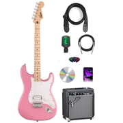 Fender Squier Sonic Stratocaster HT H - Flash Pink Bundle with Frontman 10G Amp, Tuner, Strap, Cable, Picks, and Austin Bazaar Guitar DVD