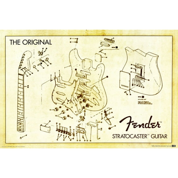 Fender Stratocaster Schematic Art Poster #01 11x17in Multi Color Rectangle Bad Dog Posters