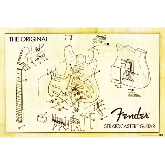 Fender Stratocaster Schematic Art Poster #JJ101 24x36 24inx36in Multi Color Rectangle Bad Dog Posters