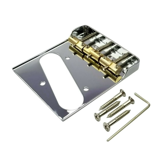 Fender Telecaster Bridge, Chrome, Compensated Brass Saddles, Cut-Down Sides, Replacement for Fender Tele Guitars