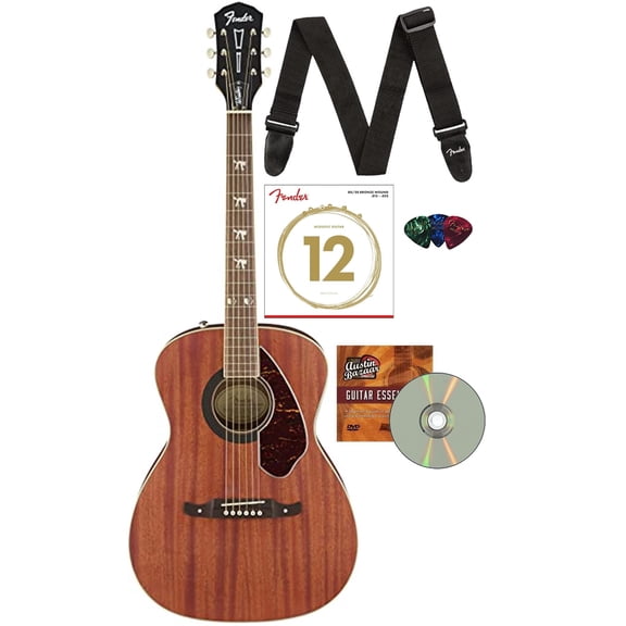 Fender Tim Armstrong Hellcat Concert Acoustic-Electric Guitar - Natural Bundle with Strings, Strap, Picks, and Austin Bazaar Instructional DVD