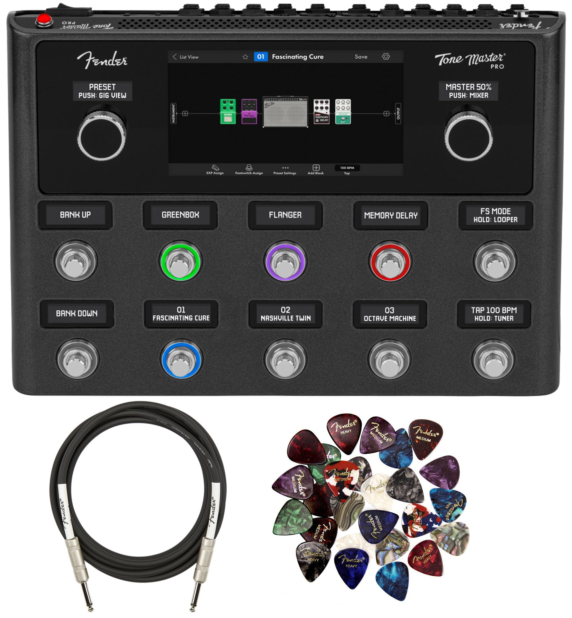 Fender Tone Master Pro Multi-Effects Guitar Workstation Bundle with 10ft Guitar Cable and 24-Pack Fender Picks