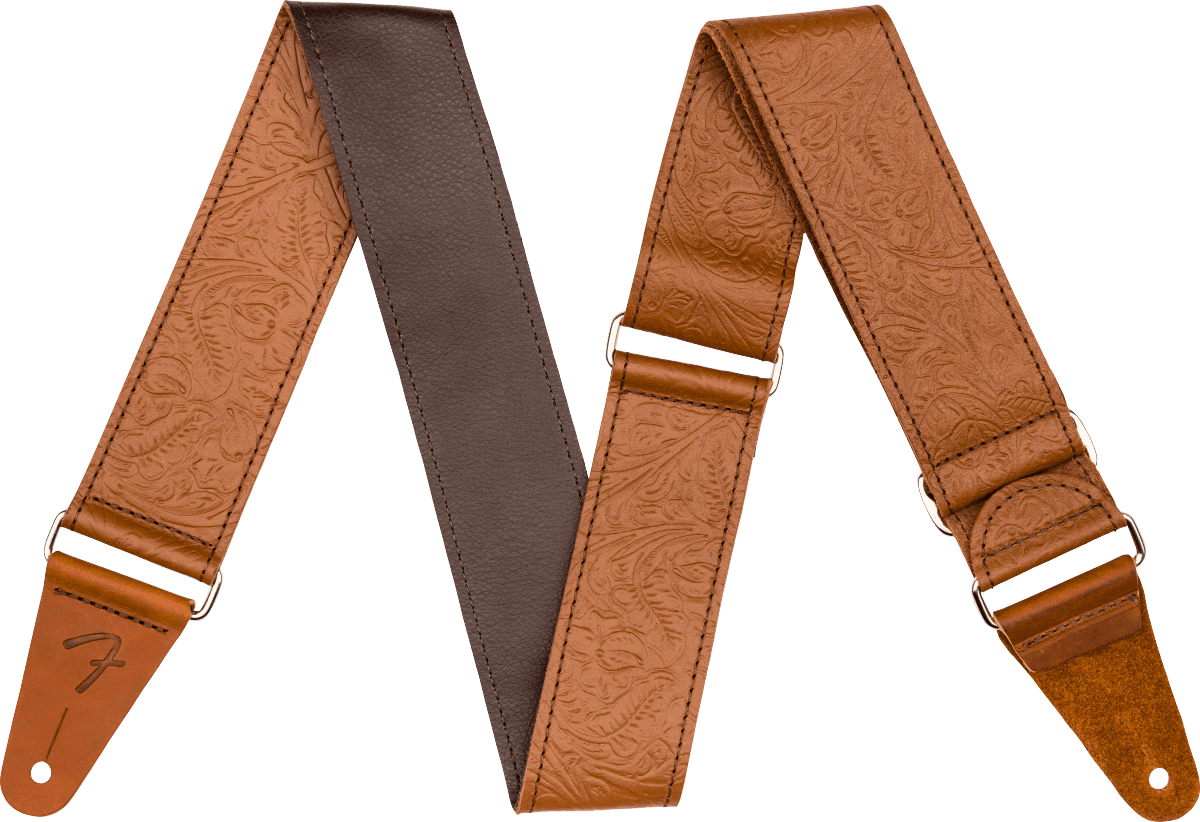 Fender Tooled Brown Leather Guitar Strap, 2" Wide, Part Number #0996970000