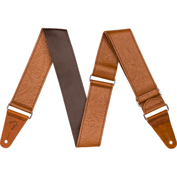 Fender Tooled Brown Leather Guitar Strap, 2" Wide, Part Number #0996970000