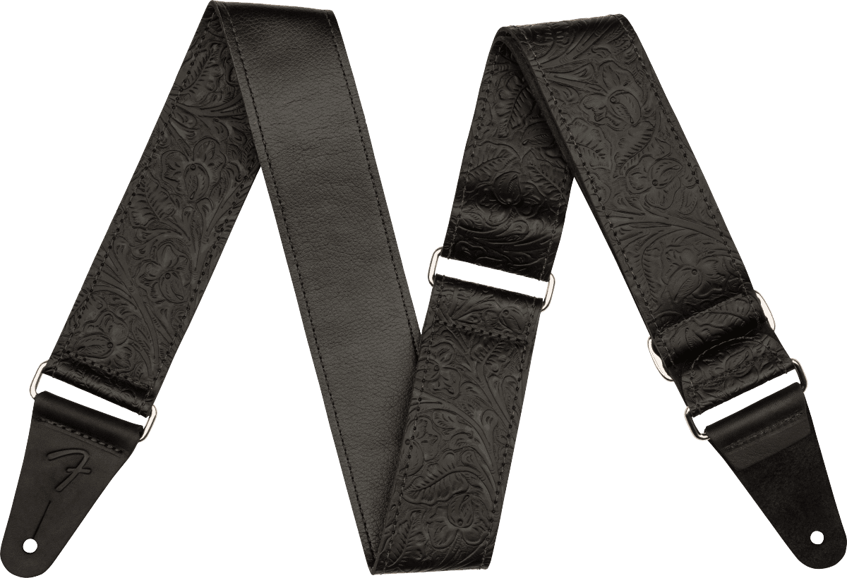 Fender Tooled Leather Guitar Strap, 2" wide, Black Part Number #0996970006