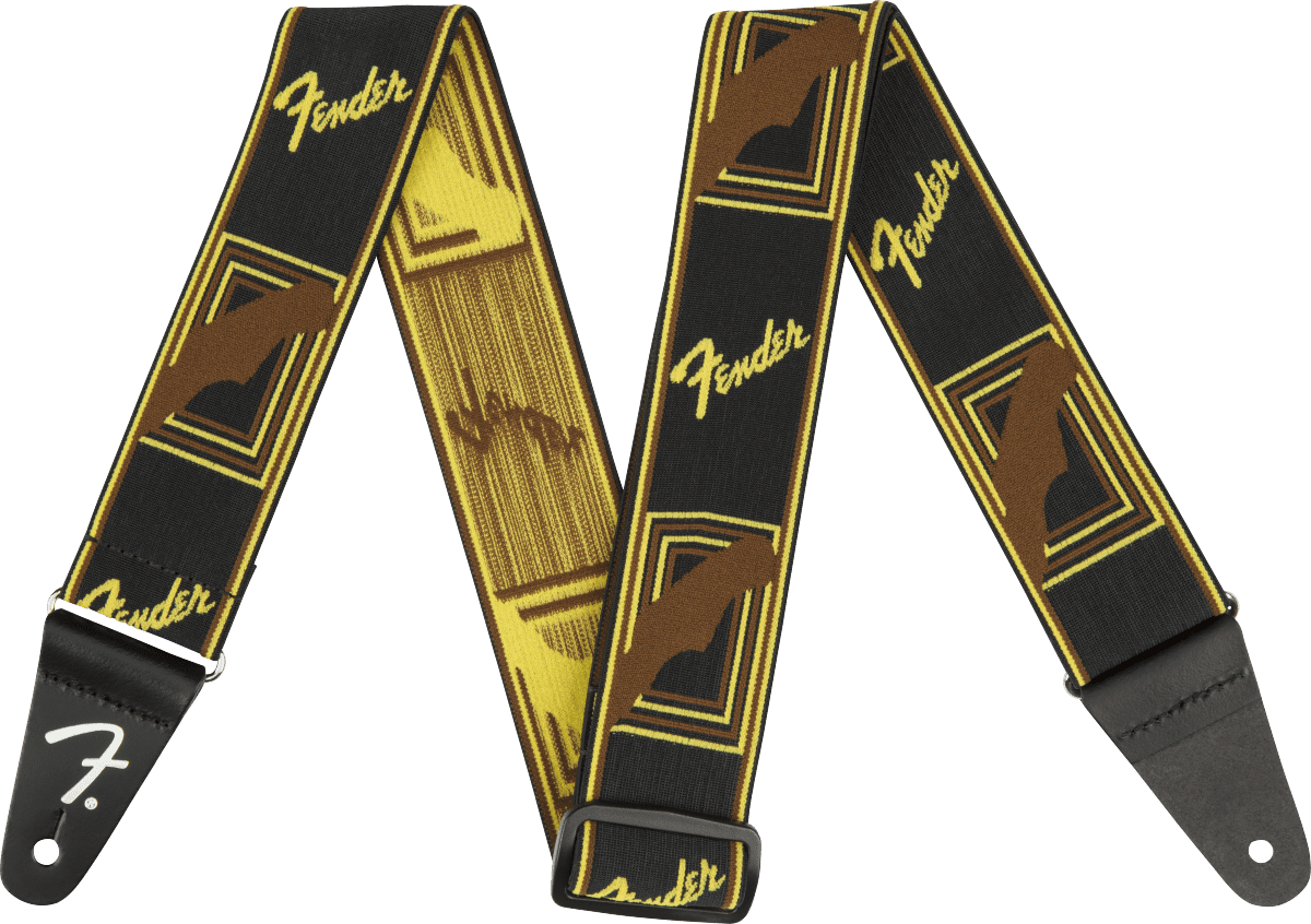 Fender Weighless Monogrammed Guitar Strap, Brown/Yellow/Brown
