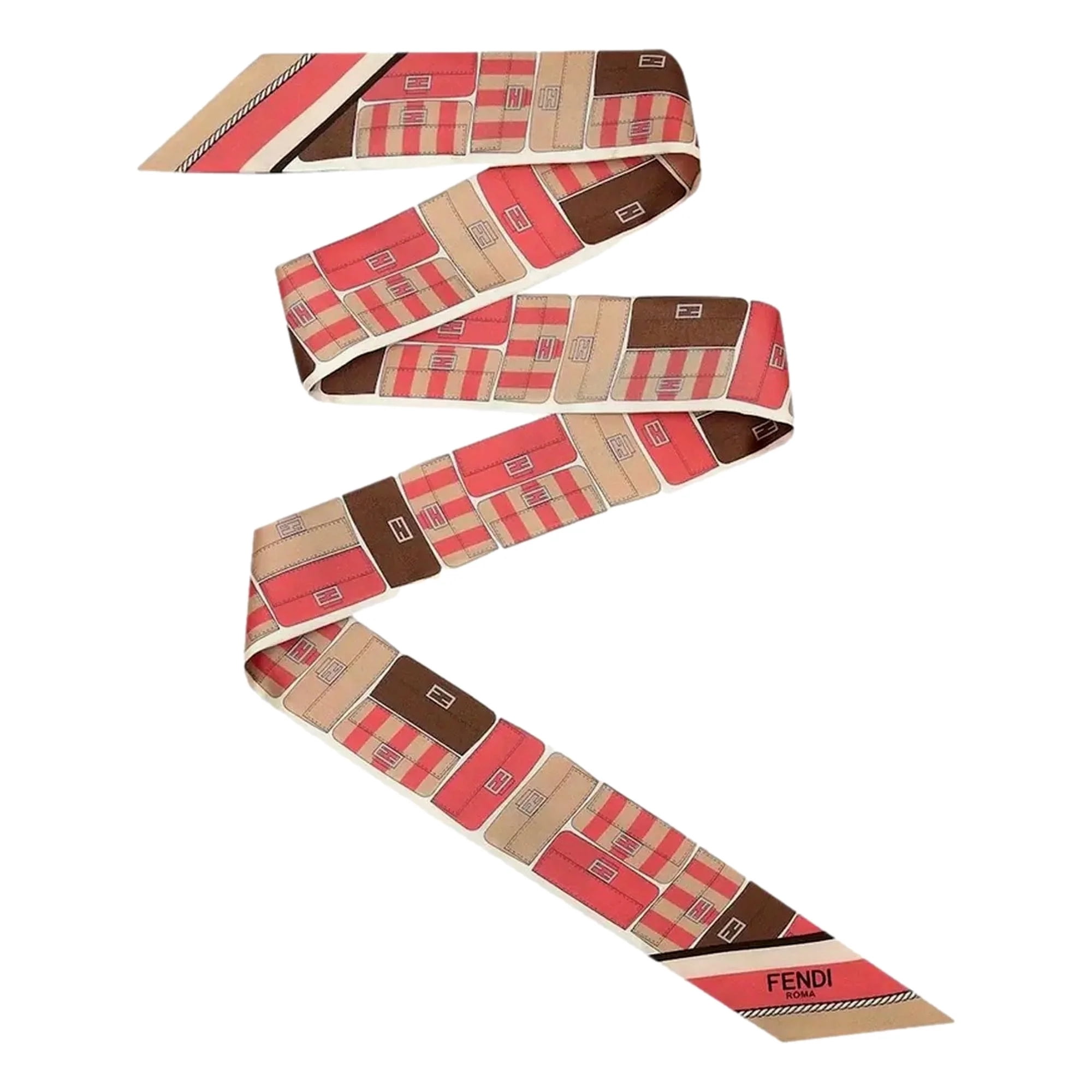 Fendi Baguette Print Wrappy Scarf Silk Foulard Pink Dalia