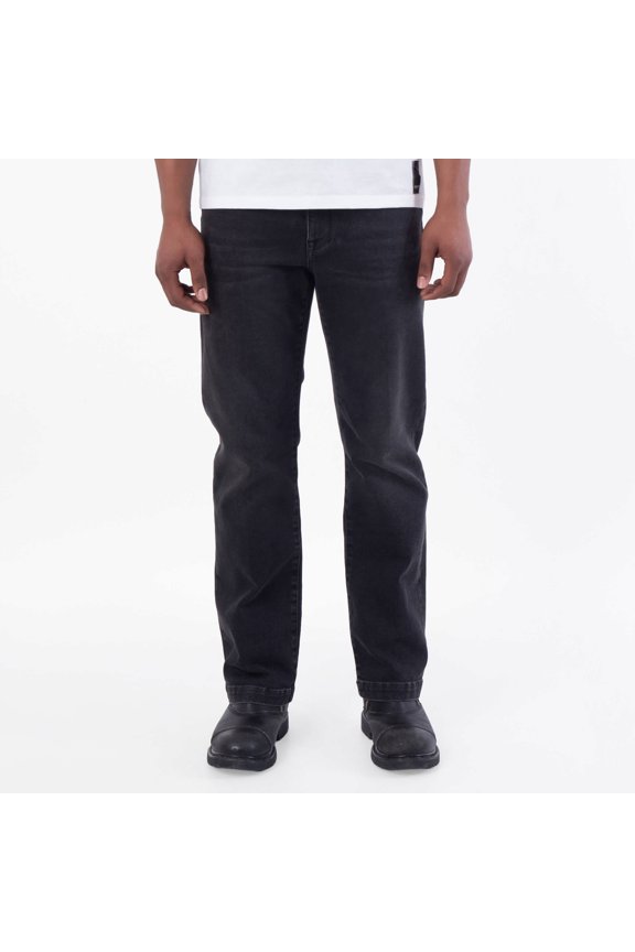 Black Straight-Cut Cotton Denim Jeans, Waist Size 30"