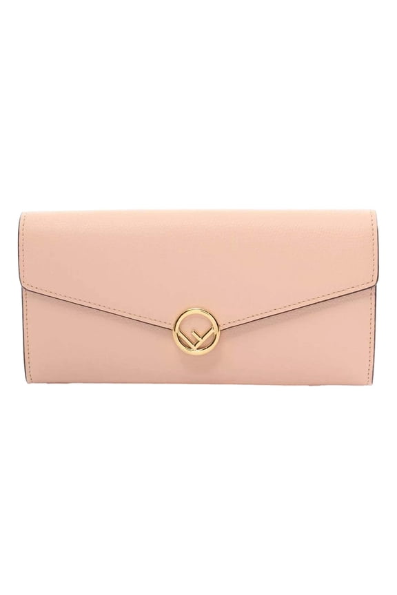 F Is Fendi Leather Long Envelope Womens Wallet Light Rose Beige Pink